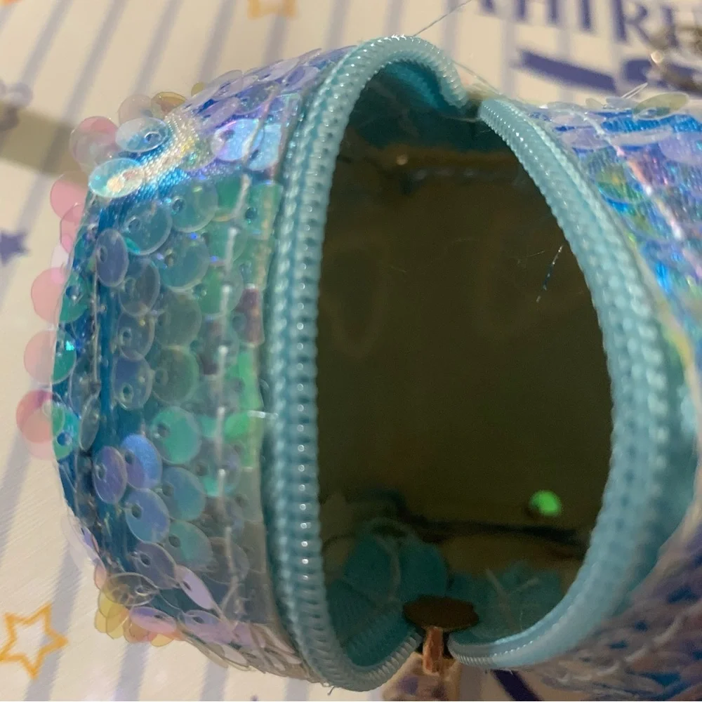 Mini Blue Sequined Backpack Coin Purse Small Zip Pouch